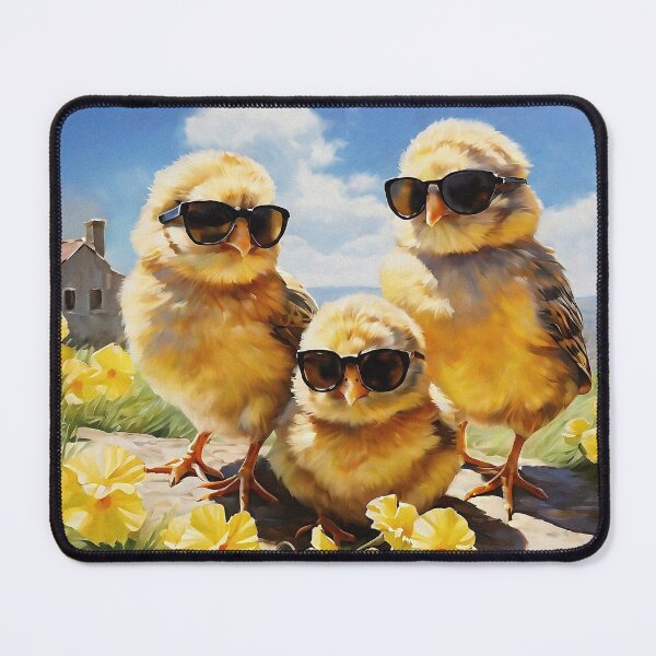 Item preview, Vintage Animal Art: Three Yellow Chicks with Sunglasses Enjoying Spring | Animal Art | Oil Painting | Vintage Art | Gift for Easter designed and sold by UnhingedBird.