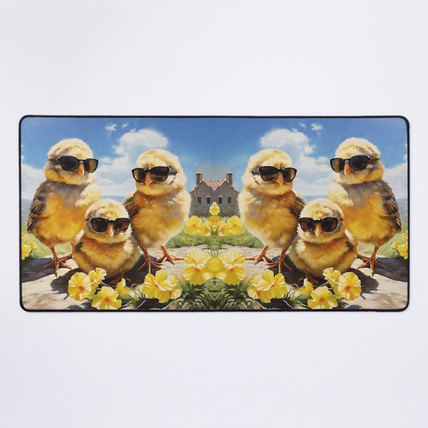 Item preview, Vintage Animal Art: Three Yellow Chicks with Sunglasses Enjoying Spring | Animal Art | Oil Painting | Vintage Art | Gift for Easter designed and sold by UnhingedBird.