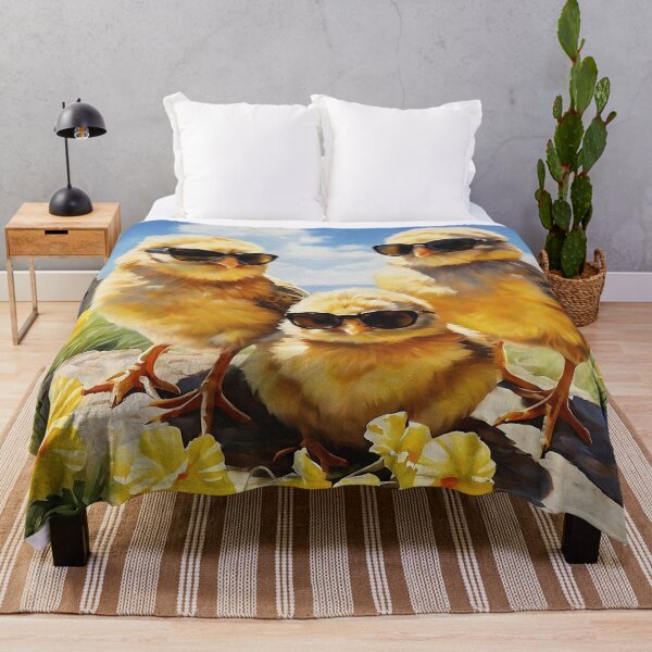 Item preview, Vintage Animal Art: Three Yellow Chicks with Sunglasses Enjoying Spring | Animal Art | Oil Painting | Vintage Art | Gift for Easter designed and sold by UnhingedBird.