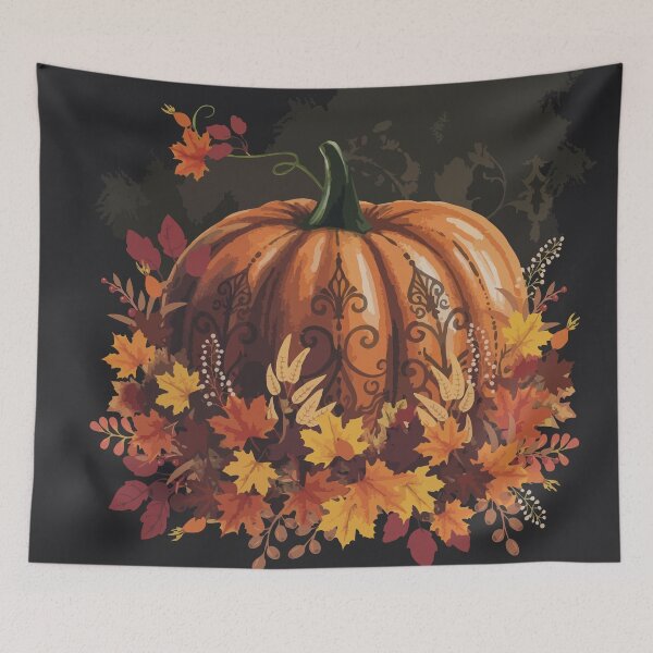 Item preview, Pumpkin and colorful autumn leaves, autumn is coming, pumpkins, halloween, fall, autumn, orange designed and sold by Collagedream.