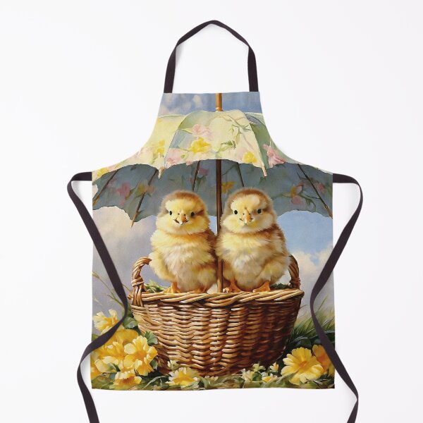 Item preview, Vintage Animal Art: Two Yellow Chicks in a Basket under Umbrella | Animal Art | Oil Painting | Vintage Art | Gift for Easter designed and sold by UnhingedBird.