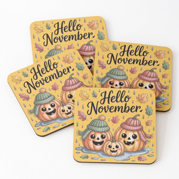 Item preview, Hello November – Cute Pumpkins with Scarves Autumn Illustration designed and sold by TeeLabDesign.