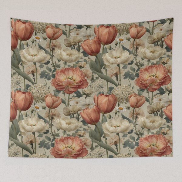 Item preview, Vintage Coral Tulip Garden designed and sold by Angela Santana Designs.