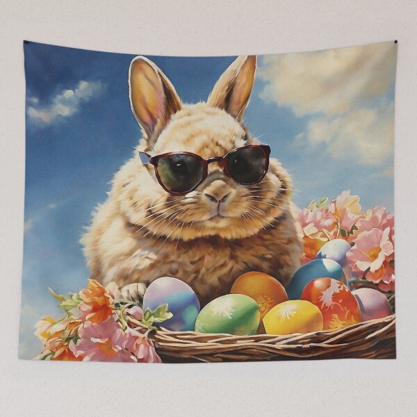 Item preview, Vintage Animal Art: Easter Bunny with Sunglasses in a Basket | Animal Art | Oil Painting | Vintage Art | Gift for Easter designed and sold by UnhingedBird.