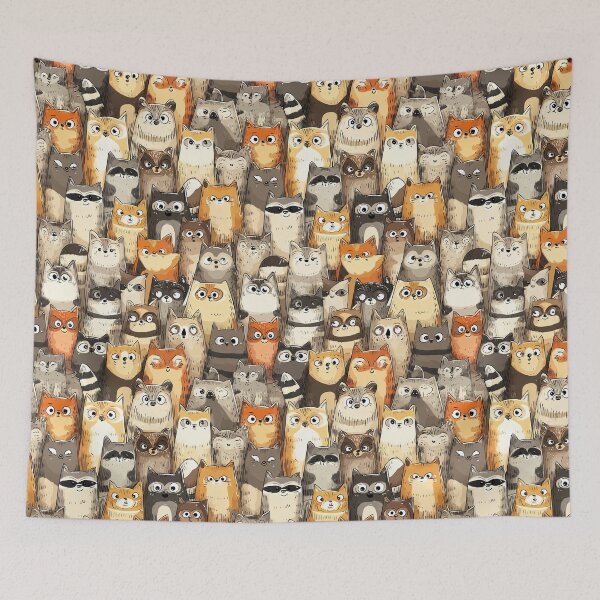Item preview, Cute Cartoon Cats And Raccoons Crowd Pattern designed and sold by Piotrek0001.