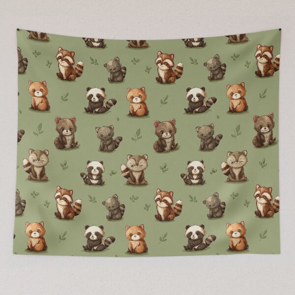 Item preview, Sweet Baby Raccoons And Pandas Forest Pattern designed and sold by Piotrek0001.
