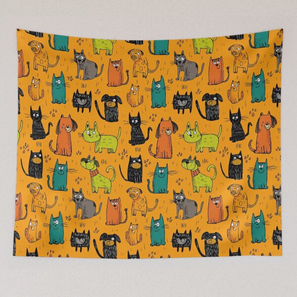Item preview, Quirky Hand-Drawn Colorful Cats And Dogs designed and sold by Piotrek0001.