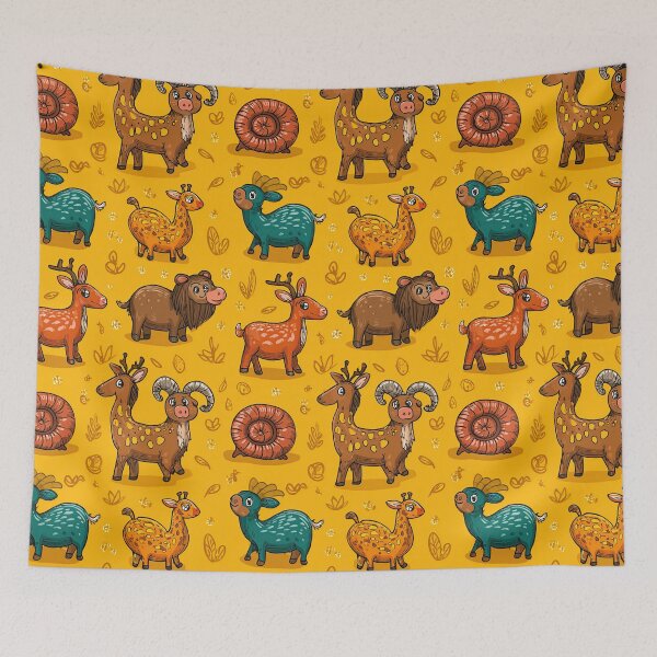 Item preview, Whimsical Folk Art Animals On Yellow Background designed and sold by Piotrek0001.