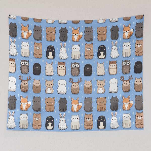Item preview, Cute Kawaii Winter Forest Animals Grid Pattern designed and sold by Piotrek0001.
