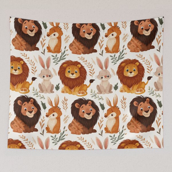 Item preview, Gentle Lions And Bunnies Folk Art Pattern designed and sold by Piotrek0001.