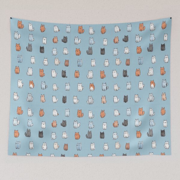 Item preview, Simple Minimalist Cute Doodle Cats On Blue designed and sold by Piotrek0001.
