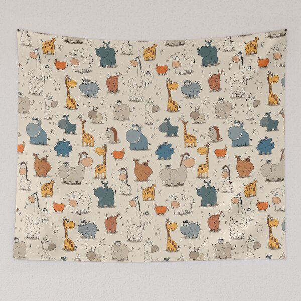 Item preview, Funny Sketchbook Style Safari Animals Doodle Pattern designed and sold by Piotrek0001.