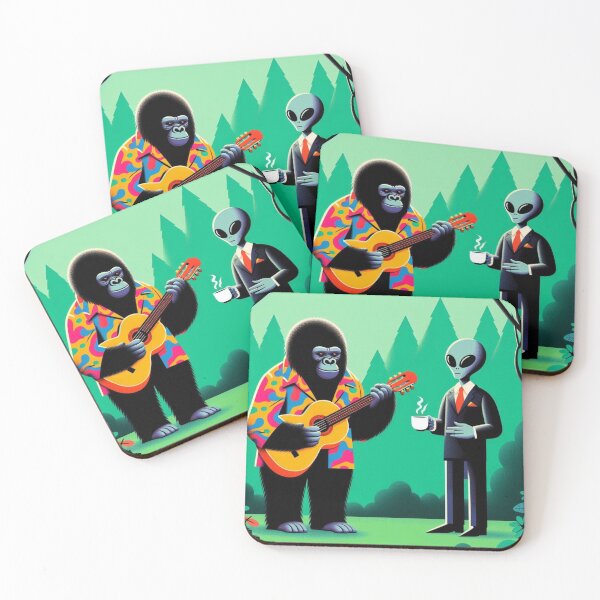 Item preview, cute guitarist gorilla and alien designed and sold by Dogandesighn.