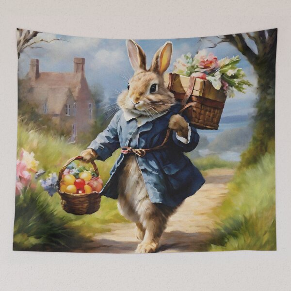 Item preview, Vintage Animal Art: Easter Bunny Carrying Presents | Animal Art | Oil Painting | Vintage Art | Gift for Easter designed and sold by UnhingedBird.