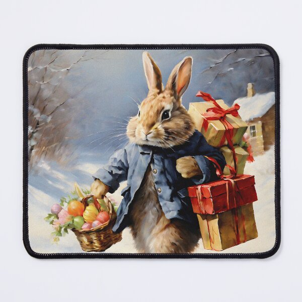 Item preview, Vintage Animal Art: Easter Bunny Carrying Christmas Presents | Oil Painting | Vintage Art | Gift for Easter | Gift for Christmas designed and sold by UnhingedBird.