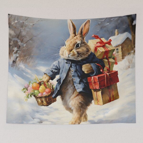 Item preview, Vintage Animal Art: Easter Bunny Carrying Christmas Presents | Oil Painting | Vintage Art | Gift for Easter | Gift for Christmas designed and sold by UnhingedBird.