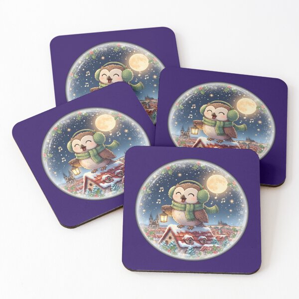 Item preview, Kawaii Owl Caroling • Prague Rooftops Christmas Night designed and sold by FixwellStudio.