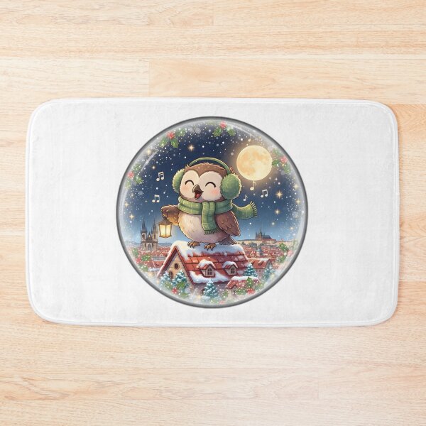 Item preview, Kawaii Owl Caroling • Prague Rooftops Christmas Night designed and sold by FixwellStudio.