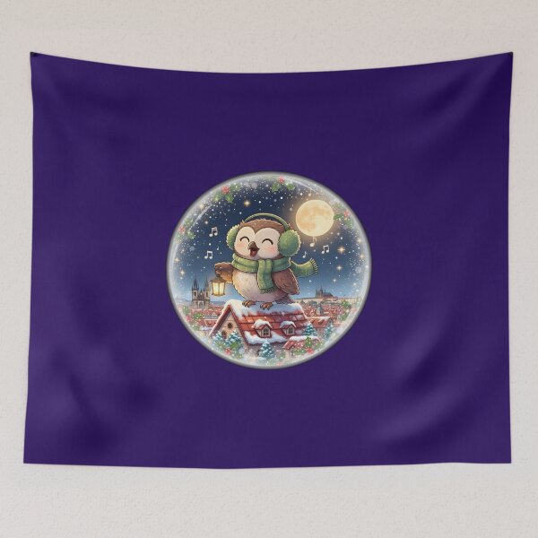 Item preview, Kawaii Owl Caroling • Prague Rooftops Christmas Night designed and sold by FixwellStudio.