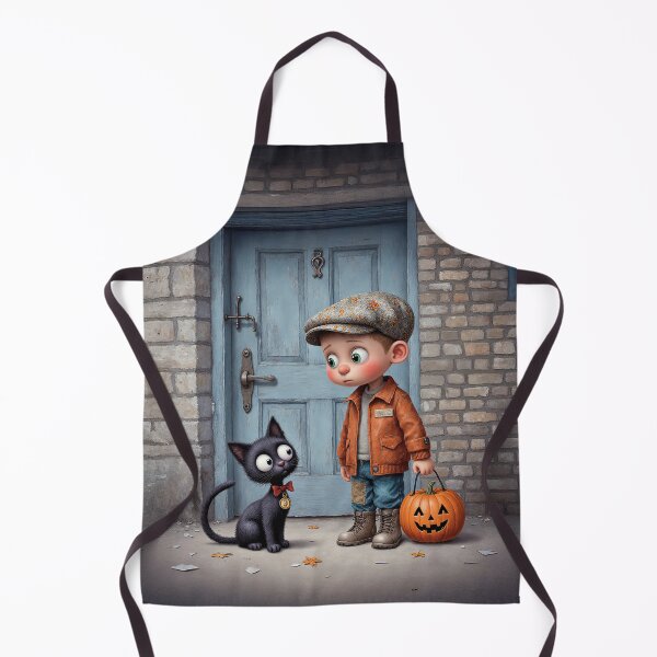 Item preview, Boy and Cat by the Blue Door – Autumn Evening Charm designed and sold by Whimsical Hug.