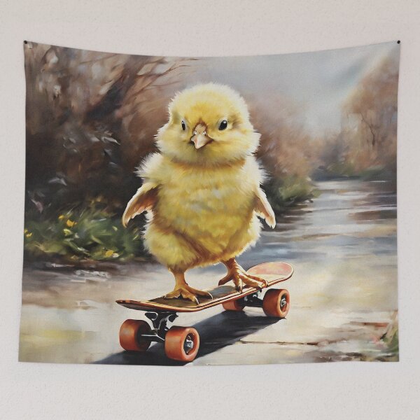 Item preview, Vintage Animal Art: Yellow Chick on Skateboard | Animal Art | Oil Painting | Vintage Art | Gift for Easter designed and sold by UnhingedBird.
