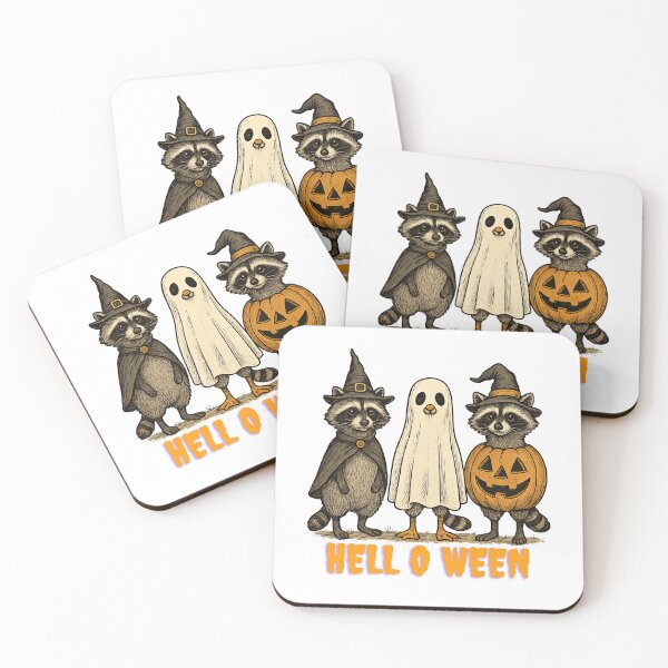 Item preview, Cute Raccoon Trio Helloween Art: Ghost Chicken, Witch & Pumpkin Halloween Costume Sticker designed and sold by NewIndianProducts.