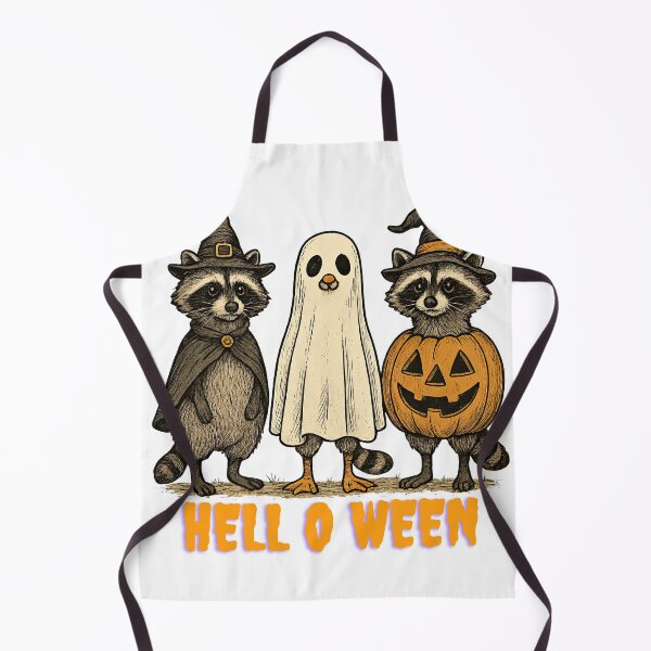 Item preview, Cute Raccoon Trio Helloween Art: Ghost Chicken, Witch & Pumpkin Halloween Costume Sticker designed and sold by NewIndianProducts.