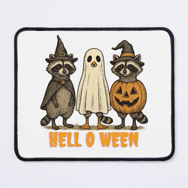 Item preview, Cute Raccoon Trio Helloween Art: Ghost Chicken, Witch & Pumpkin Halloween Costume Sticker designed and sold by NewIndianProducts.