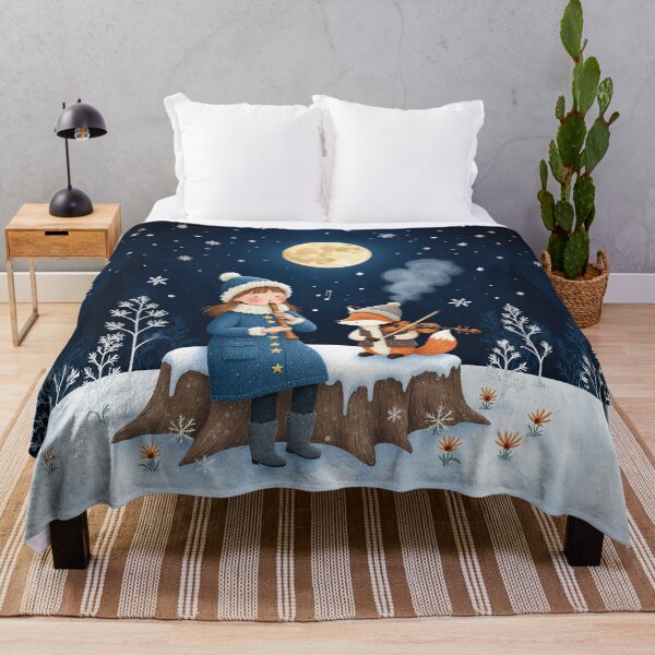Item preview, Moonlit Melody – Girl and Fox in Winter Harmony designed and sold by Whimsical Hug.