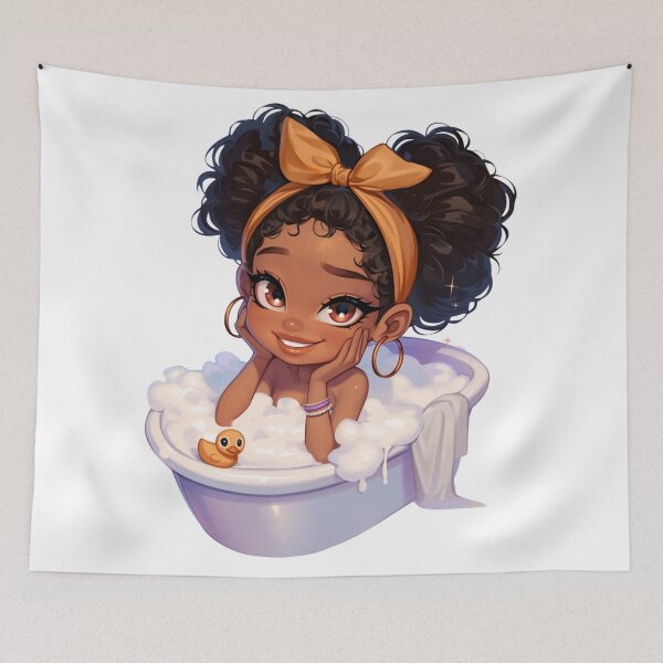 Item preview, Relaxed Black Girl Bubble Bath Chibi designed and sold by Lulunza.