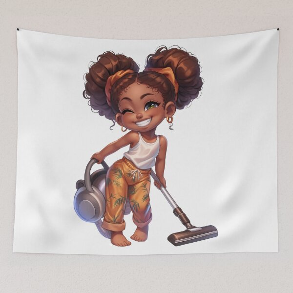 Item preview, Happy Black Girl Cleaning Chibi designed and sold by Lulunza.