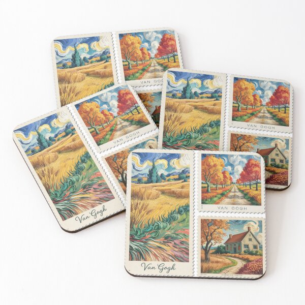 Item preview, Autumn on postage stamps,oil paint. designed and sold by elegantpaterns.