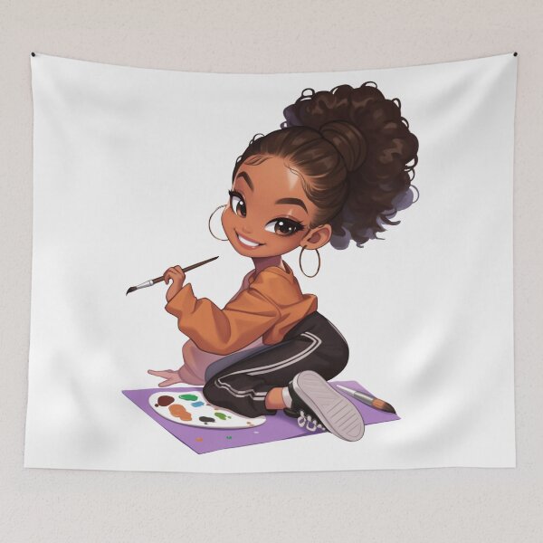 Item preview, Creative Black Girl Painting Chibi designed and sold by Lulunza.