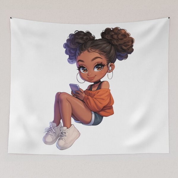 Item preview, Trendy Black Girl on Phone Chibi designed and sold by Lulunza.