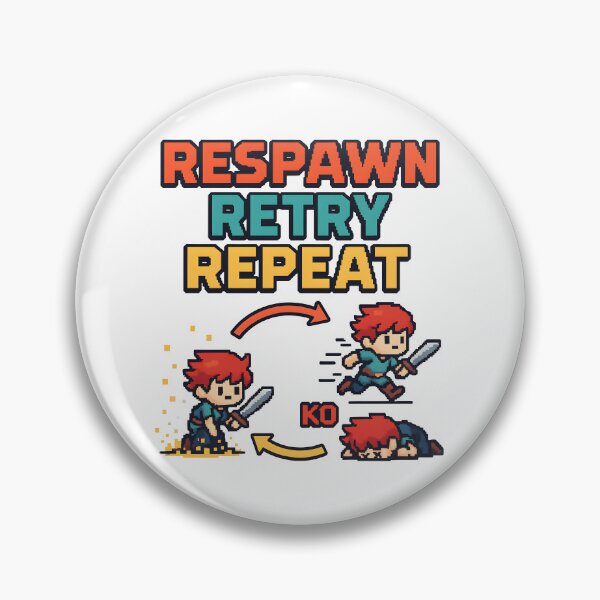 Artikelvorschau, Respawn Retry Repeat Gamer Motivation Pixel Art. entworfen und verkauft von The-T-In-Retro.
