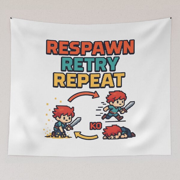 Item preview, Respawn Retry Repeat Gamer Motivation Pixel Art. designed and sold by The-T-In-Retro.