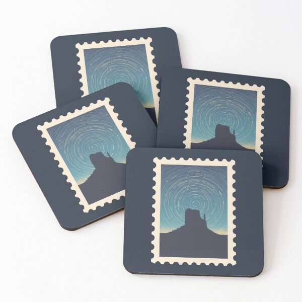 Item preview, Star Trails Desert Stamp – Minimal Night Sky Landscape Illustration designed and sold by NoctaHike.