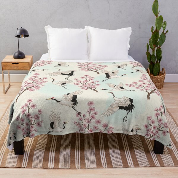 Item preview, Japanese Cranes and Cherry Blossoms Seamless Pattern designed and sold by MySignatureItems.