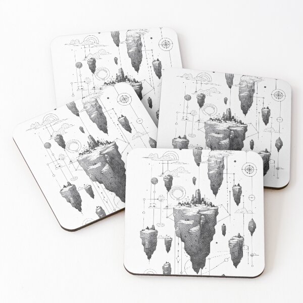 Item preview, Floating Islands Line Art – Minimal Fantasy Map in Black & White designed and sold by youkee.