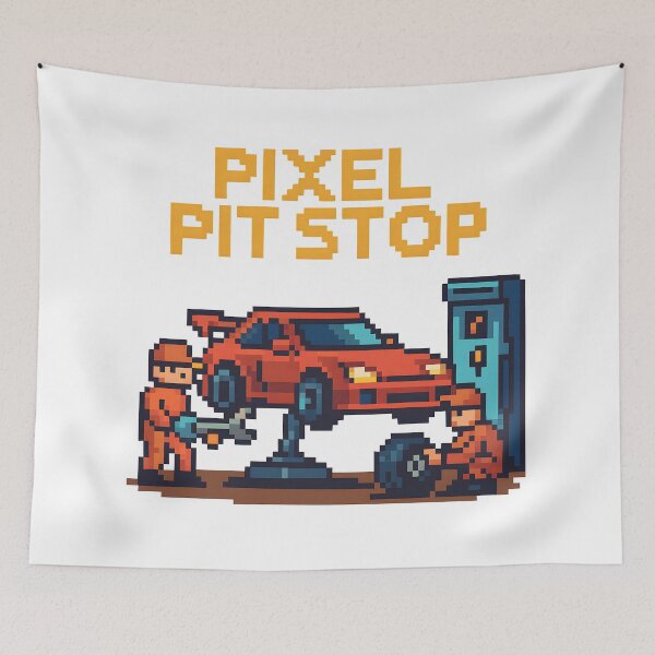 Item preview, Pixel Pit Stop Garage Scene in Retro 8-Bit Style. designed and sold by The-T-In-Retro.