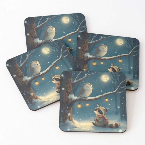 Item preview, Raccoon & Owl – Starlit Winter Whispers designed and sold by WildlifeWhimsy.