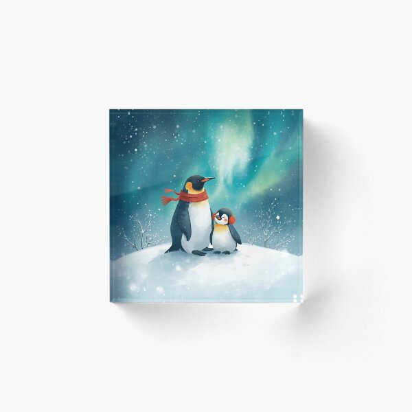 Item preview, Penguin Pair Under Polar Lights designed and sold by WildlifeWhimsy.