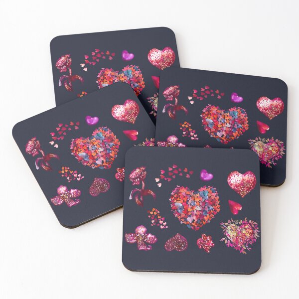 Item preview, Set of Valentines hearts and florals, handmade watercolor designed and sold by IngaDesign.