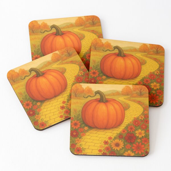 Item preview, Giant Pumpkin on Autumn Yellow Brick Road – Whimsical Fall Illustration designed and sold by EmeraldeaDesign.