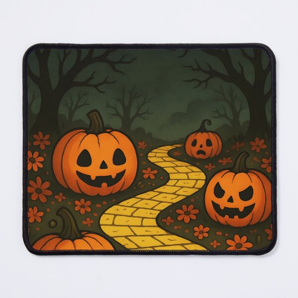 Item preview, Cute Jack-o’-Lanterns on Autumn Yellow Brick Road – Whimsical Fall Illustration designed and sold by EmeraldeaDesign.