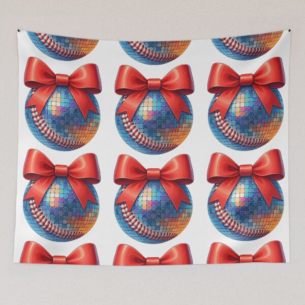 Item preview, Disco Baseball Ornament with Red Bow designed and sold by ArtfulWeave.