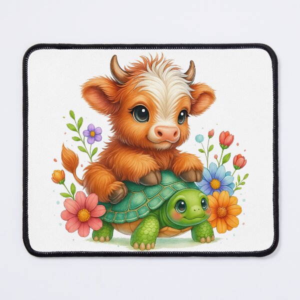 Item preview, Cute Baby Cow and Turtle Friendship Art designed and sold by ArtfulWeave.