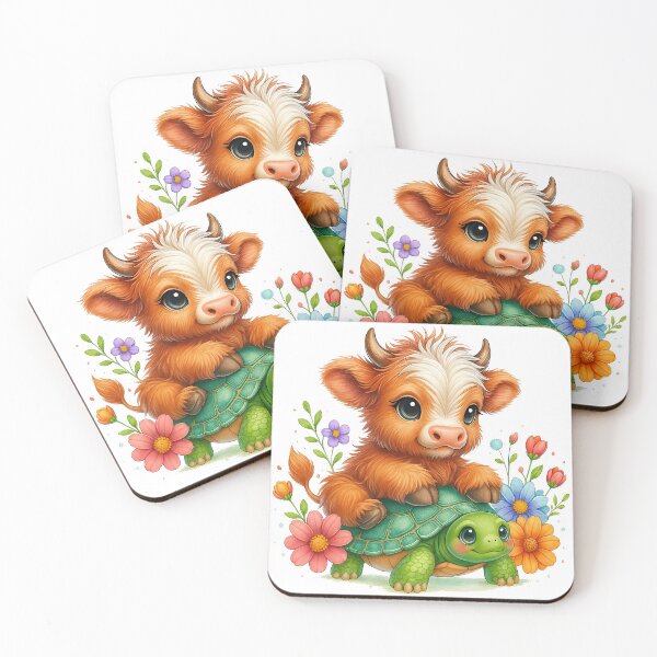 Item preview, Cute Baby Cow and Turtle Friendship Art designed and sold by ArtfulWeave.