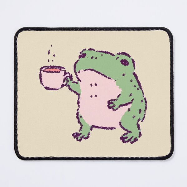Item preview, Coffee Frog holding a mug, pastel textured doodle designed and sold by Magnificent Lizard.