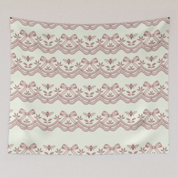 Item preview, Coquette-Core Bees Bows and Lace | Dusty Rose and Mint Green designed and sold by Heritage Hive Studio.